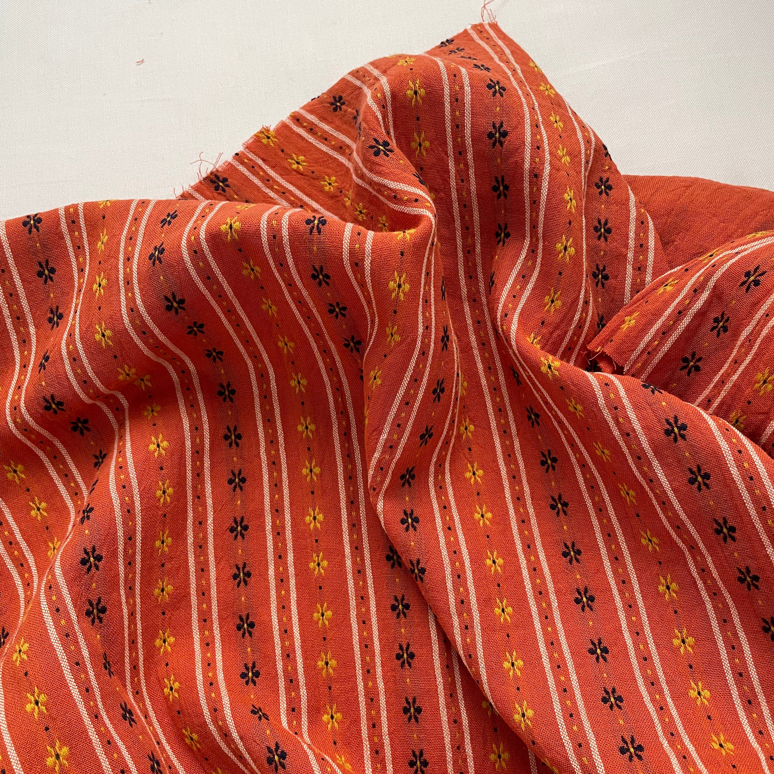 Japanese Fashion Designer Floral Orange Non-Stretch Cotton Double