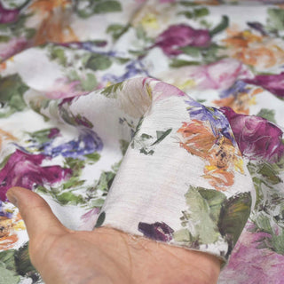 2026 Version Yardblox Exclusive Made in Italy Fashion Designer Floral White/Multi Color Non-Stretch Cotton Tencel™ / Lyocell Blended Plain Woven DS25511