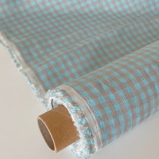 Made In France Premium Quality Gingham Multi Color Non-Stretch Washed / Softened Organic Linen Plain Woven DS006102