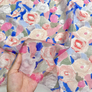 Yardblox Exclusive Made in Japan Fashion Designer Floral Blue/Pink Non-Stretch Linen Tencel™ / Lyocell Blended Plain Woven B017558