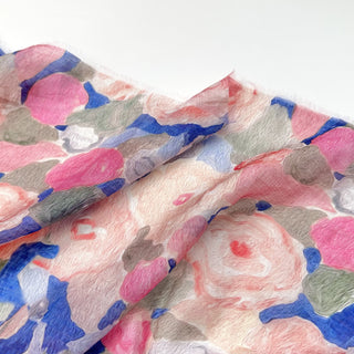 Yardblox Exclusive Made in Japan Fashion Designer Floral Blue/Pink Non-Stretch Linen Tencel™ / Lyocell Blended Plain Woven B017558