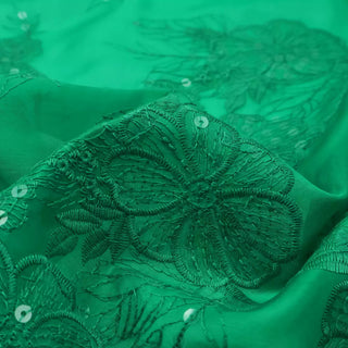 Japanese Fashion Designer Floral Green Non-Stretch Embroidery Linen Tencel™ / Lyocell Blended Plain Woven B017601