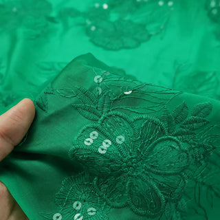 Japanese Fashion Designer Floral Green Non-Stretch Embroidery Linen Tencel™ / Lyocell Blended Plain Woven B017601