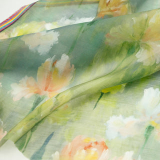 Japanese Fashion Designer Floral Green Non-Stretch Linen Tencel™ / Lyocell Blended Plain Woven B017604