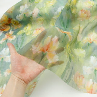 Japanese Fashion Designer Floral Green Non-Stretch Linen Tencel™ / Lyocell Blended Plain Woven B017604