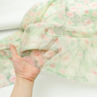 Japanese Fashion Designer Floral Green Non-Stretch Linen Tencel™ / Lyocell Blended Plain Woven B017605