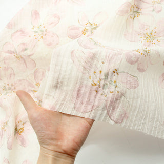 Japanese Fashion Designer Floral Pink Non-Stretch Crinkled Linen Tencel™ / Lyocell Blended Dobby Jacquard B017606