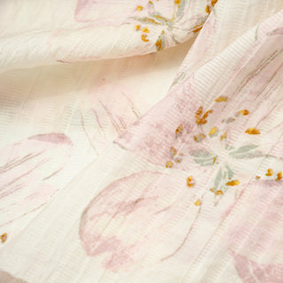 Japanese Fashion Designer Floral Pink Non-Stretch Crinkled Linen Tencel™ / Lyocell Blended Dobby Jacquard B017606