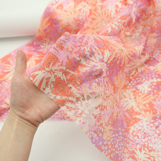 Japanese Fashion Designer Floral Orange Non-Stretch Burnout Linen Tencel™ / Lyocell Blended Plain Woven B017607