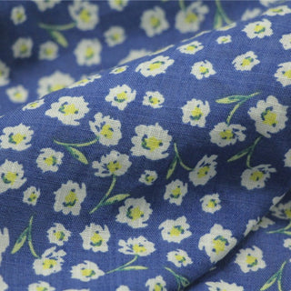 Japanese Fashion Designer Floral Blue Non-Stretch Linen Plain Woven B017613