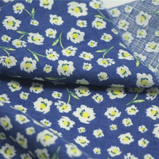 Japanese Fashion Designer Floral Blue Non-Stretch Linen Plain Woven B017613
