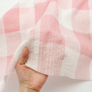 Japanese Fashion Designer Plaid Pink Non-Stretch Crinkled Linen Tencel™ / Lyocell Blended Dobby Jacquard B017614