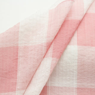 Japanese Fashion Designer Plaid Pink Non-Stretch Crinkled Linen Tencel™ / Lyocell Blended Dobby Jacquard B017614