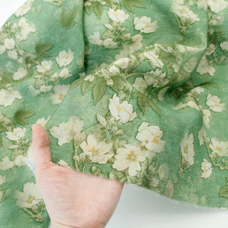 Japanese Fashion Designer Floral Green Non-Stretch Linen Tencel™ / Lyocell Blended Plain Woven B017618