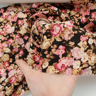 Japanese Fashion Designer Floral Black Non-Stretch Linen Tencel™ / Lyocell Blended Dobby Jacquard B017619