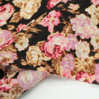 Japanese Fashion Designer Floral Black Non-Stretch Linen Tencel™ / Lyocell Blended Dobby Jacquard B017619