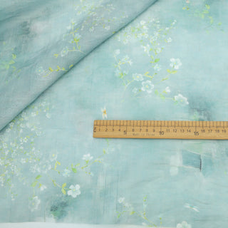 Japanese Fashion Designer Floral Blue Non-Stretch Linen Tencel™ / Lyocell Blended Dobby Jacquard B017621