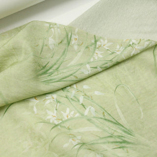 Japanese Fashion Designer Floral Green Non-Stretch Linen Tencel™ / Lyocell Blended Plain Woven B017622