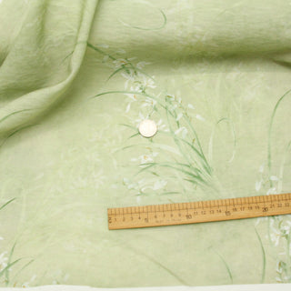 Japanese Fashion Designer Floral Green Non-Stretch Linen Tencel™ / Lyocell Blended Plain Woven B017622
