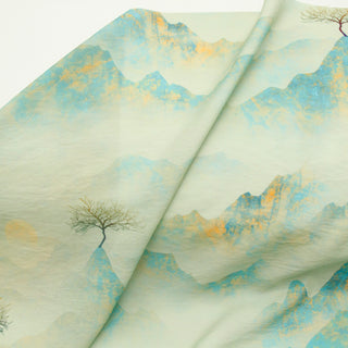 Japanese Fashion Designer Botanical Green Non-Stretch Linen Tencel™ / Lyocell Blended Plain Woven B017626