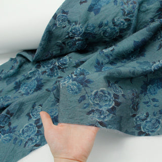 Japanese Fashion Designer Floral Blue Non-Stretch Linen Tencel™ / Lyocell Blended Plain Woven B017630