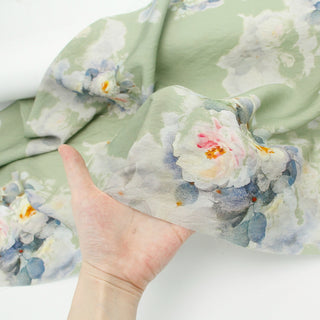 Japanese Fashion Designer Floral Green Non-Stretch Linen Tencel™ / Lyocell Blended Plain Woven B017631