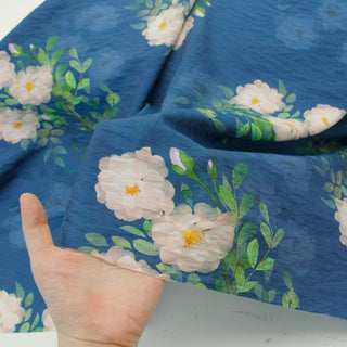 Japanese Fashion Designer Floral Blue Non-Stretch Linen Tencel™ / Lyocell Blended Plain Woven B017636