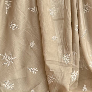 Japanese Fashion Designer Botanical Brown Non-Stretch Embroidery Linen Tencel™ / Lyocell Blended Plain Woven B017642