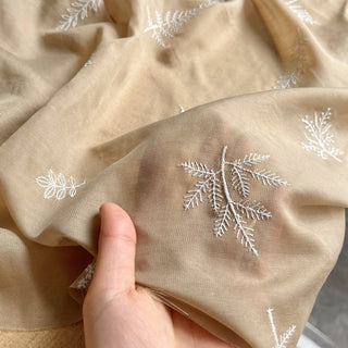 Japanese Fashion Designer Botanical Brown Non-Stretch Embroidery Linen Tencel™ / Lyocell Blended Plain Woven B017642