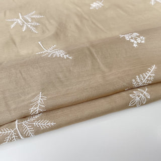 Japanese Fashion Designer Botanical Brown Non-Stretch Embroidery Linen Tencel™ / Lyocell Blended Plain Woven B017642