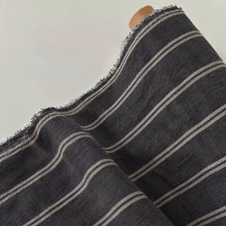 Made In France Premium Quality Stripes Multi Color Non-Stretch Washed / Softened Organic Linen Plain Woven DS006114