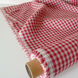 Made In France Premium Quality Gingham Multi Color Non-Stretch Washed / Softened Organic Linen Plain Woven DS006102