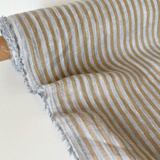 Made In France Premium Quality Stripes Multi Color Non-Stretch Washed / Softened Organic Linen Plain Woven DS006115