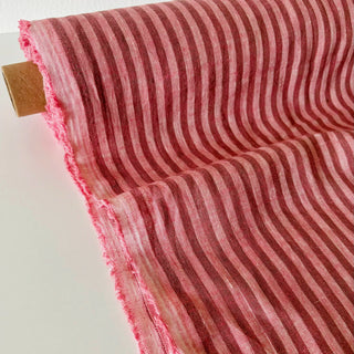 Made In France Premium Quality Stripes Multi Color Non-Stretch Washed / Softened Organic Linen Plain Woven DS006115