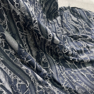 Yardblox Exclusive Japanese Fashion Designer Solid Blue Non-Stretch Washed / Fringe Cotton Polyester Blended Denim Twill DS00505