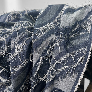 Yardblox Exclusive Japanese Fashion Designer Solid Blue Non-Stretch Washed / Fringe Cotton Polyester Blended Denim Twill DS00505