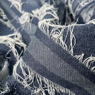 Yardblox Exclusive Japanese Fashion Designer Solid Blue Non-Stretch Washed / Fringe Cotton Polyester Blended Denim Twill DS00505