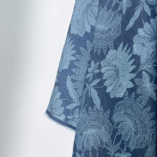 Yardblox Exclusive Japanese Fashion Designer Floral Blue Non-Stretch Washed Tencel™ / Lyocell Denim Twill DS00507