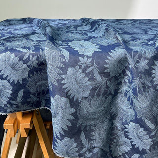 Yardblox Exclusive Japanese Fashion Designer Floral Blue Non-Stretch Washed Tencel™ / Lyocell Denim Twill DS00507