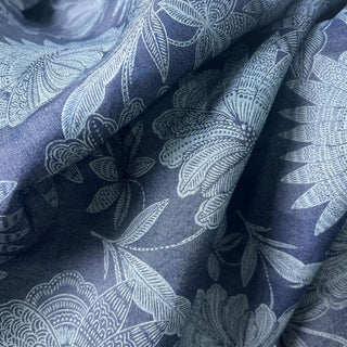 Yardblox Exclusive Japanese Fashion Designer Floral Blue Non-Stretch Washed Tencel™ / Lyocell Denim Twill DS00507