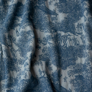 Yardblox Exclusive Japanese Fashion Designer Toile de Jouy Blue Non-Stretch Washed Cotton Viscose Blended Jacquard Denim Twill DS00508