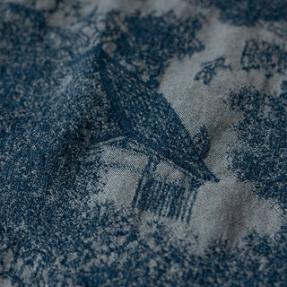 Yardblox Exclusive Japanese Fashion Designer Toile de Jouy Blue Non-Stretch Washed Cotton Viscose Blended Jacquard Denim Twill DS00508