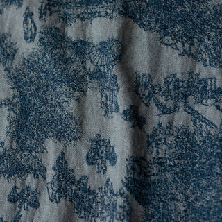 Yardblox Exclusive Japanese Fashion Designer Toile de Jouy Blue Non-Stretch Washed Cotton Viscose Blended Jacquard Denim Twill DS00508