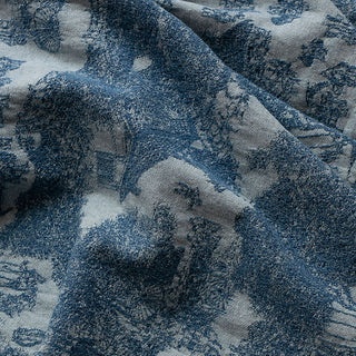 Yardblox Exclusive Japanese Fashion Designer Toile de Jouy Blue Non-Stretch Washed Cotton Viscose Blended Jacquard Denim Twill DS00508
