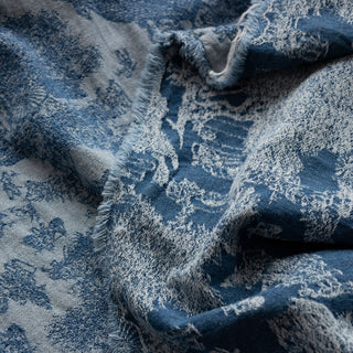 Yardblox Exclusive Japanese Fashion Designer Toile de Jouy Blue Non-Stretch Washed Cotton Viscose Blended Jacquard Denim Twill DS00508