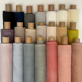 Made In France Premium Quality Solid Multi Color Non-Stretch Washed / Softened Organic Linen Plain Woven DS00516 -130 GSM