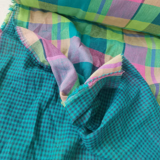 Japanese Fashion Designer Plaid Multi Color Non-Stretch Double Faced Cotton Double Gauze DS00517