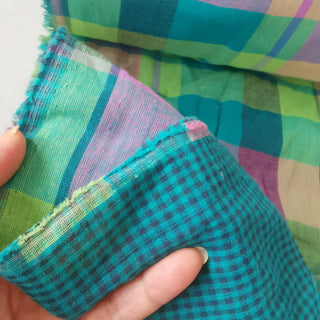 Japanese Fashion Designer Plaid Multi Color Non-Stretch Double Faced Cotton Double Gauze DS00517