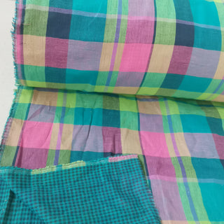 Japanese Fashion Designer Plaid Multi Color Non-Stretch Double Faced Cotton Double Gauze DS00517