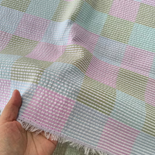 Korean Fashion Designer Plaid Multi Color Non-Stretch Cotton Seersucker DS00518